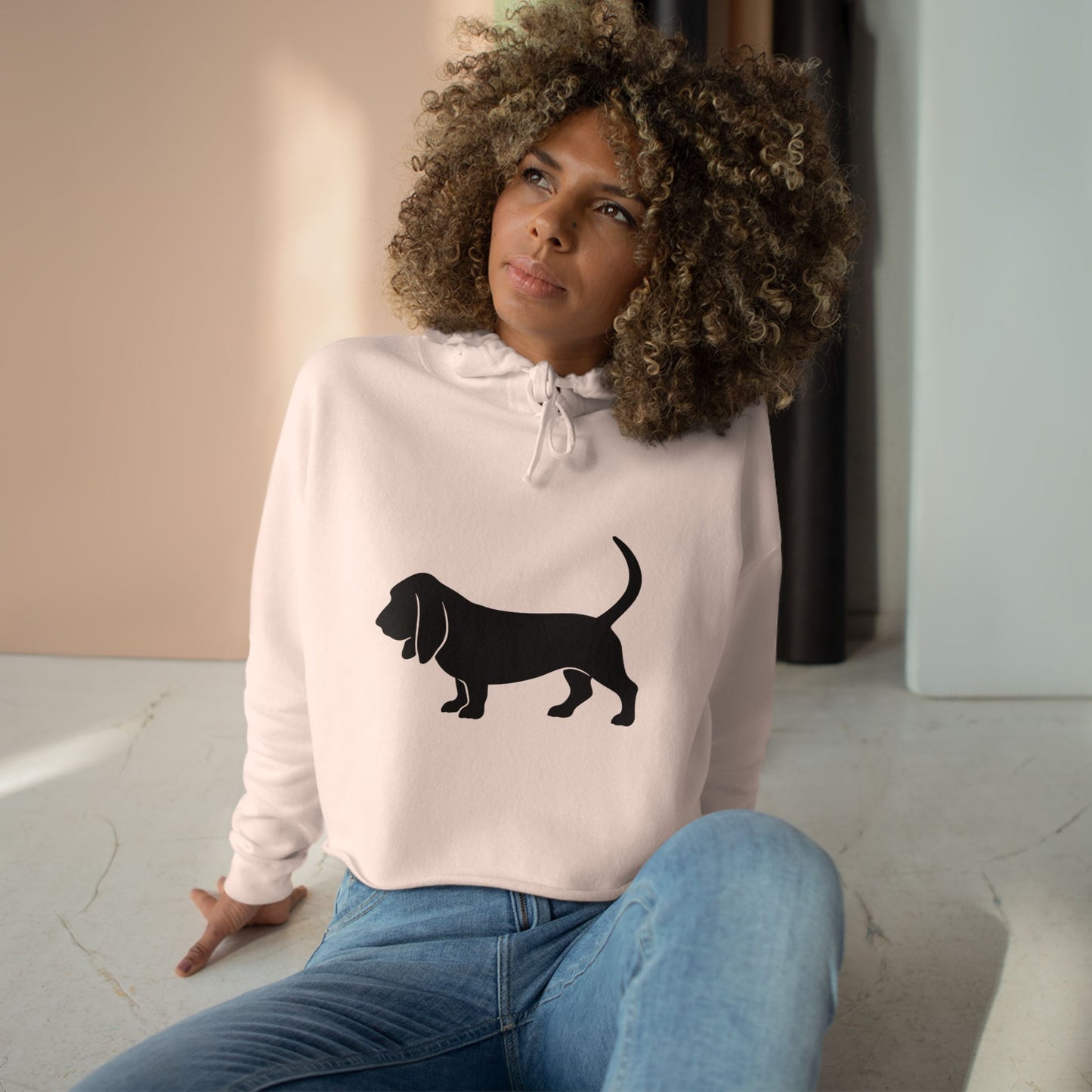 Basset Hound Silhouette Women's Crop Hoodie