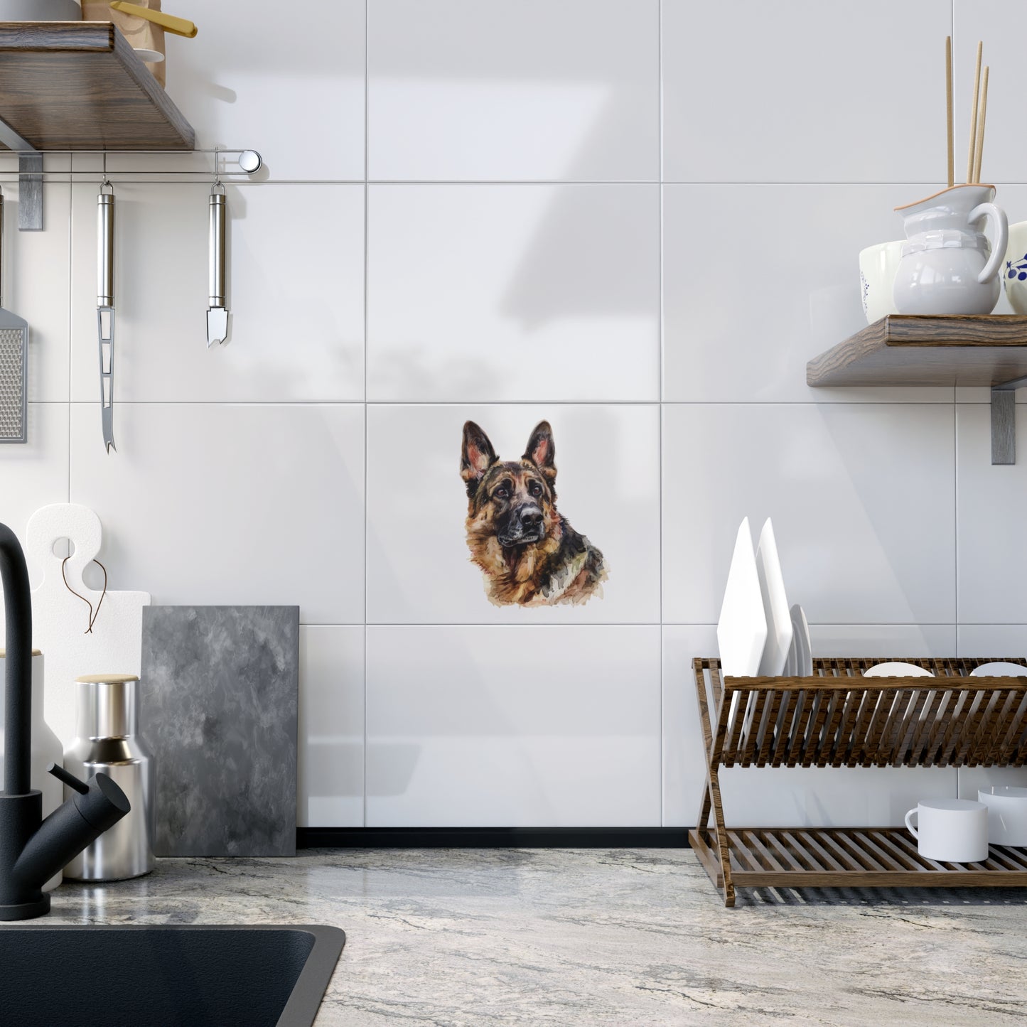 German Shepherd Head Ceramic Photo Tile