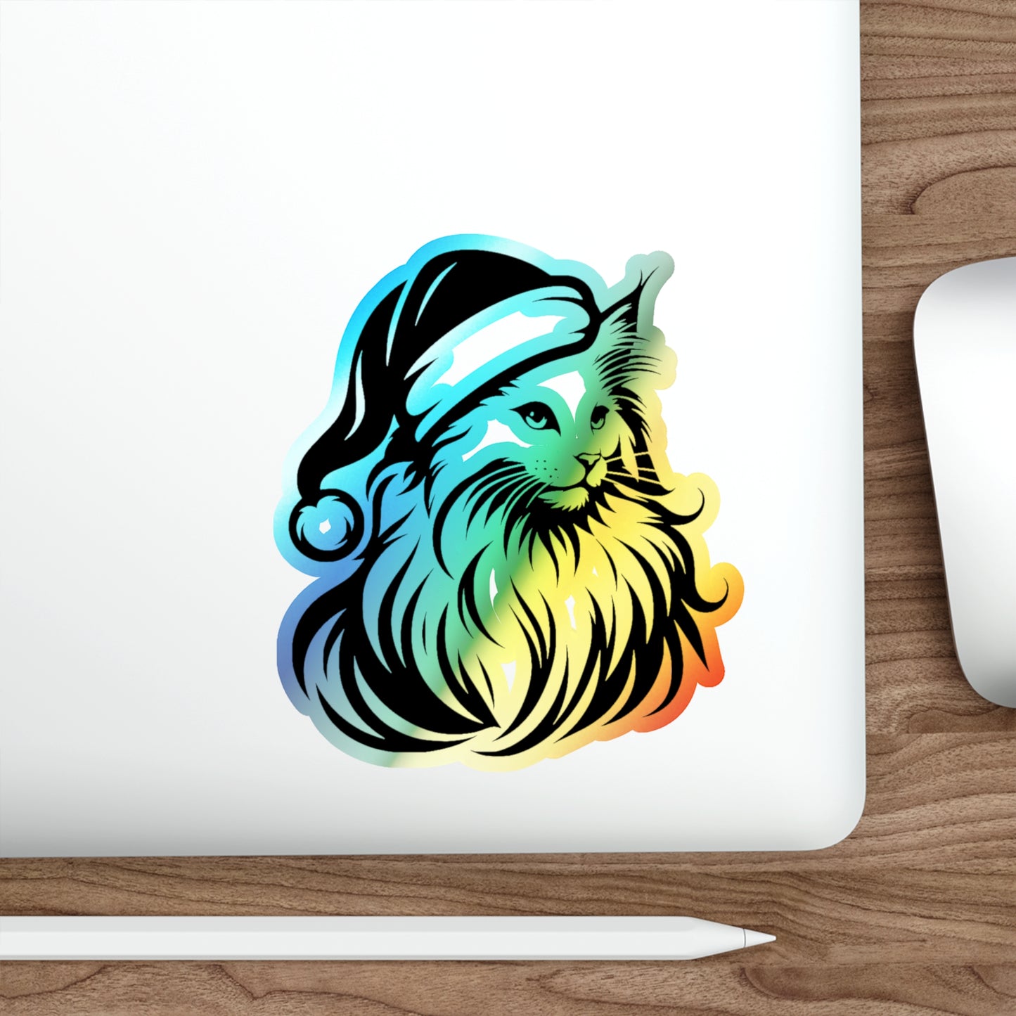Santa Paws Cat Holographic Sticker