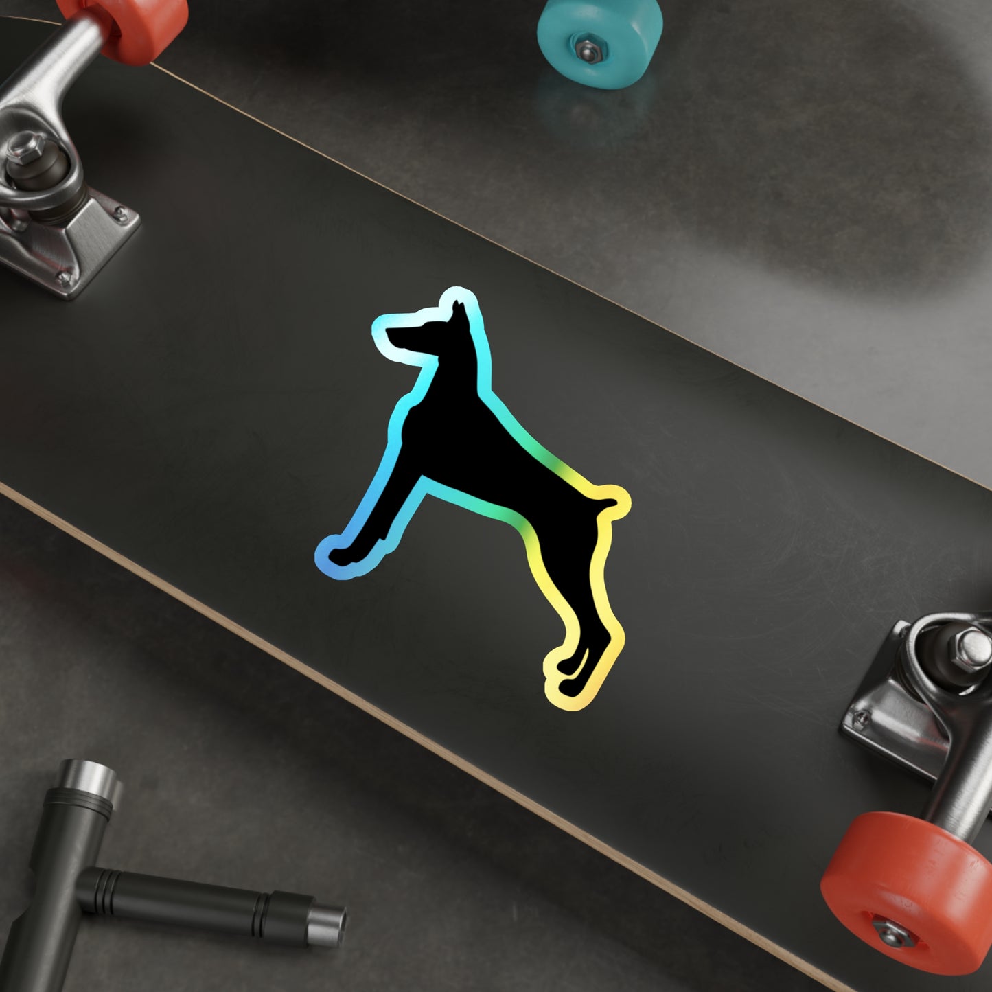 Doberman Silhouette Holographic Sticker