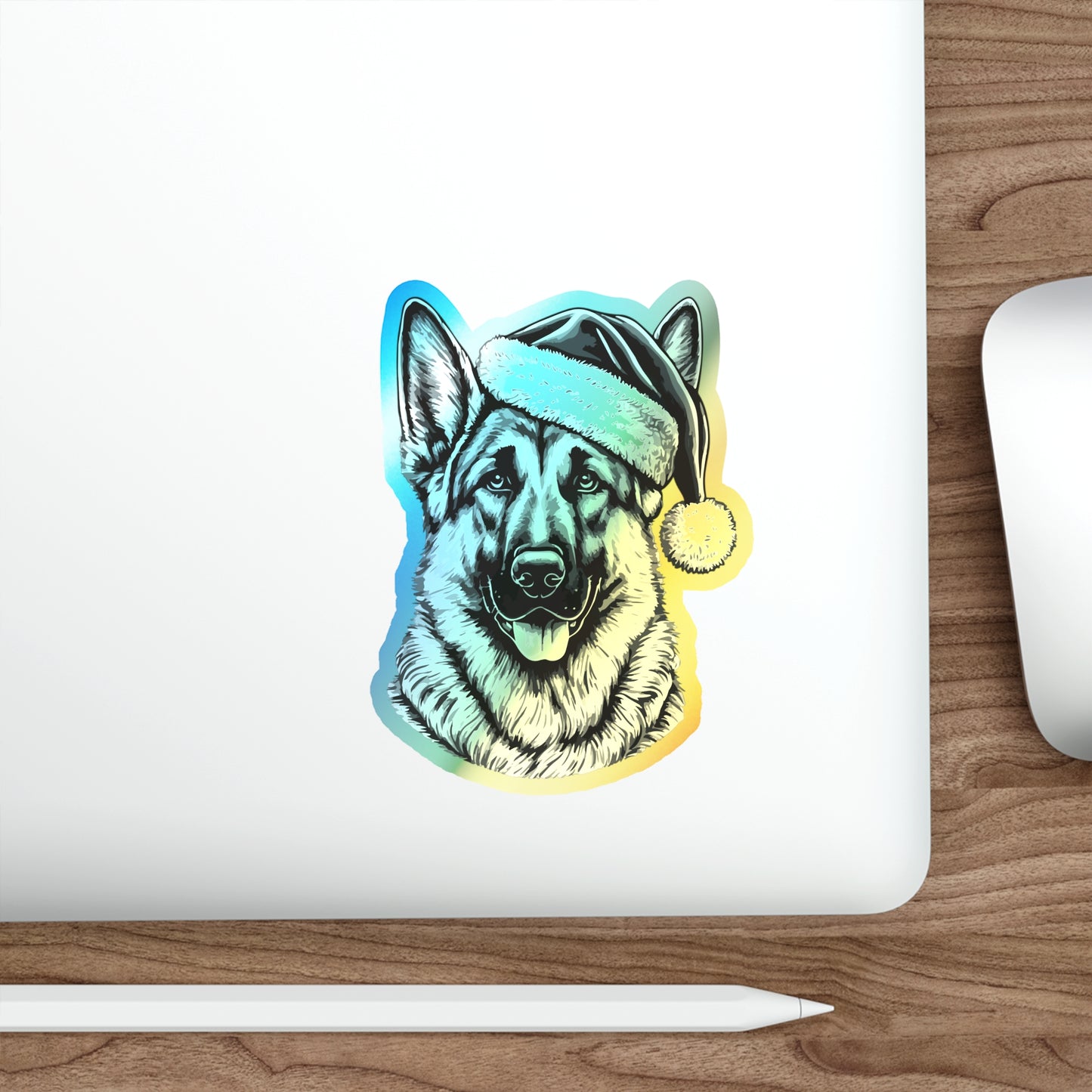 Santa Paws German Shepherd Holographic Sticker
