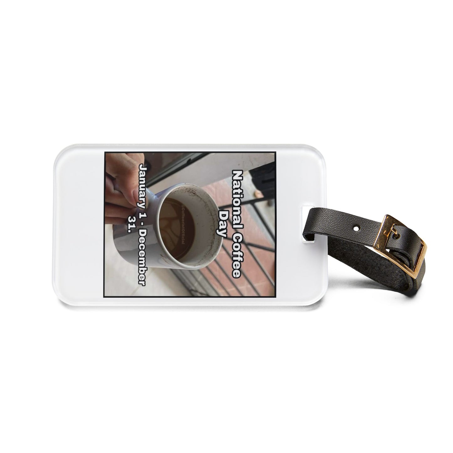 National Coffee Day Leather Strap Luggage Tag