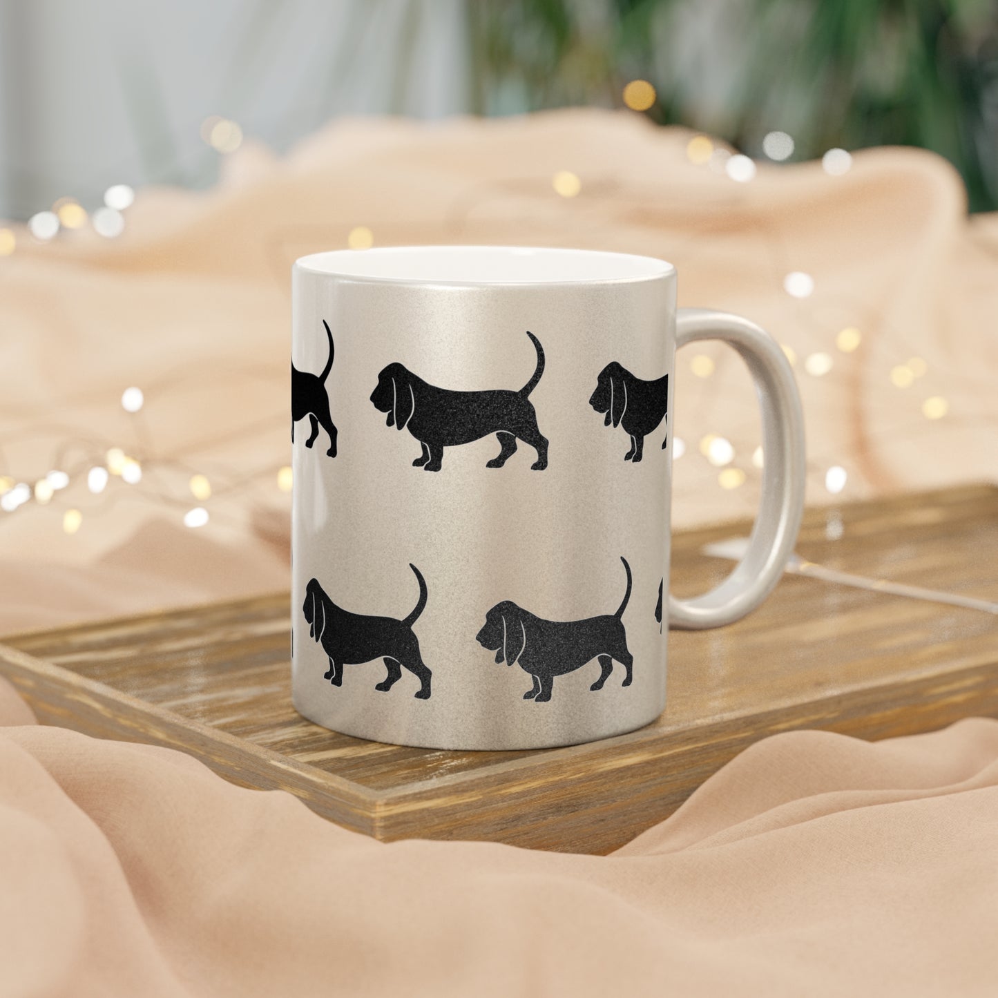 Basset Hound Silhouette Metallic Coffee Mug