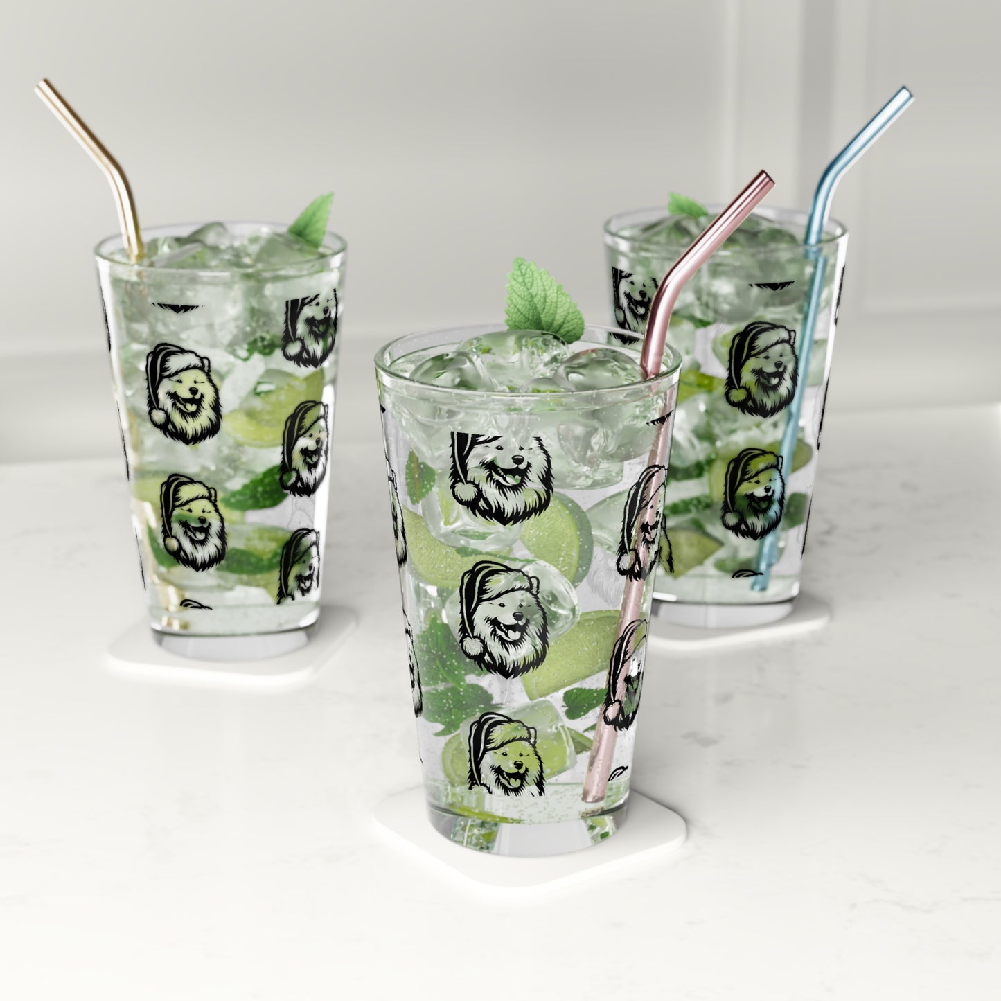 Santa Paws Samoyed Drinking Glass