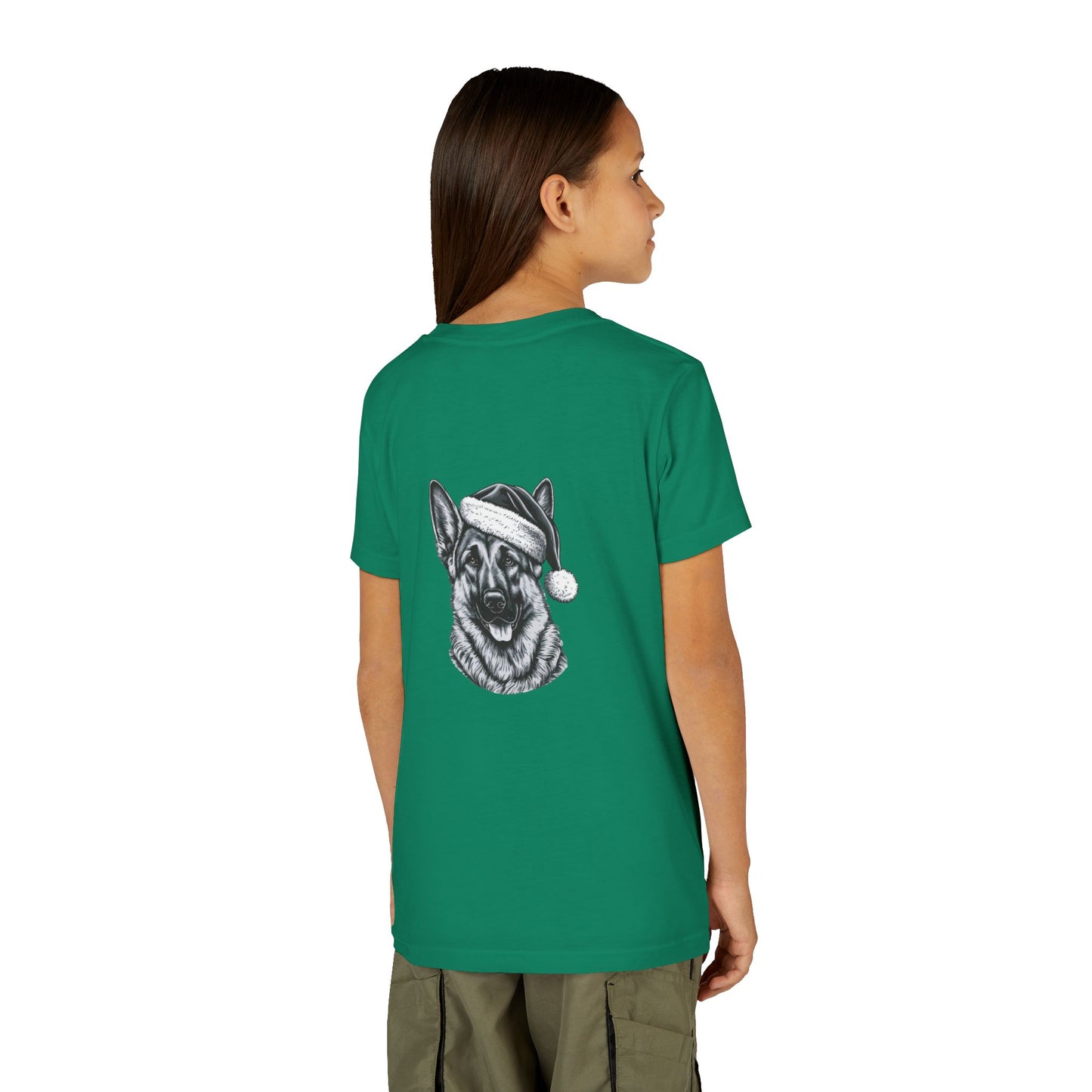 Santa Paws German Shepherd Youth Unisex Short Sleeve Crewneck Tee