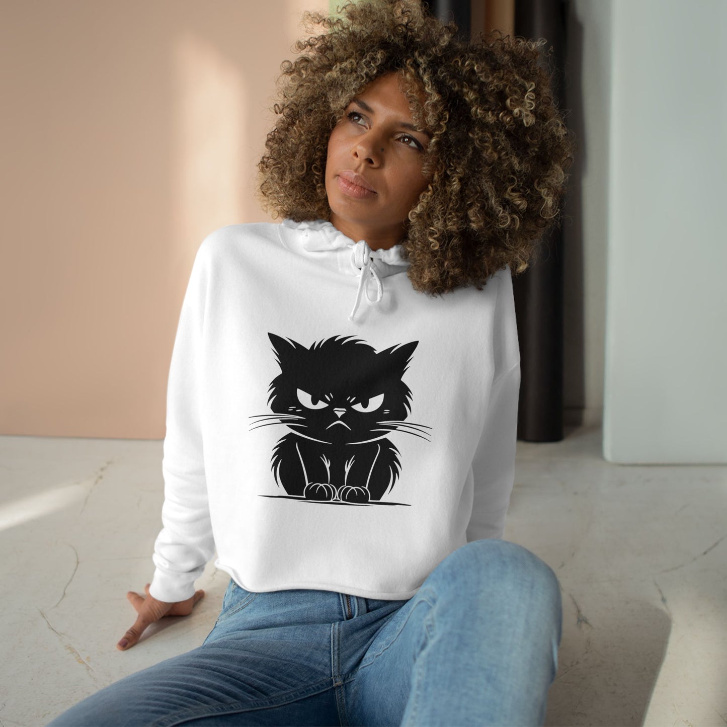 Angry Cat Women's Crop Hoodie