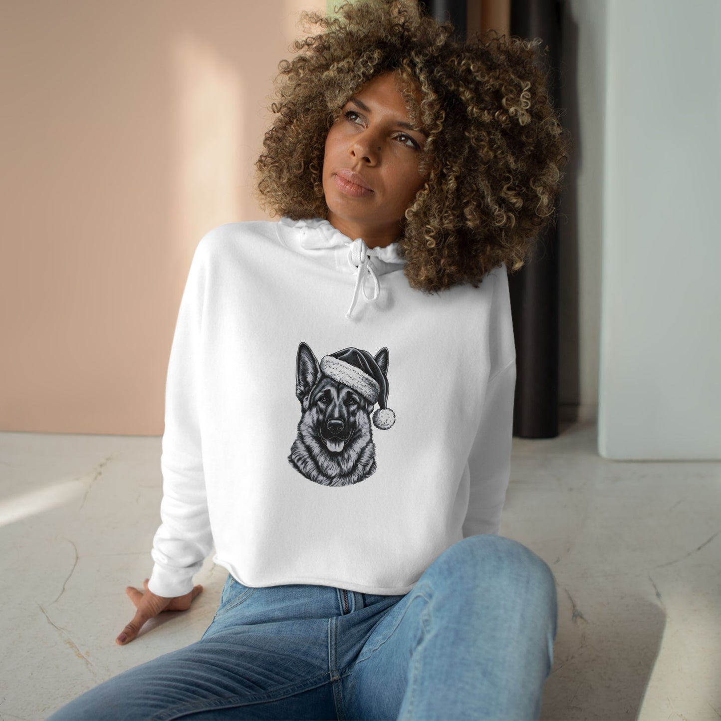Santa Paws German Shepherd Women's Crop Hoodie