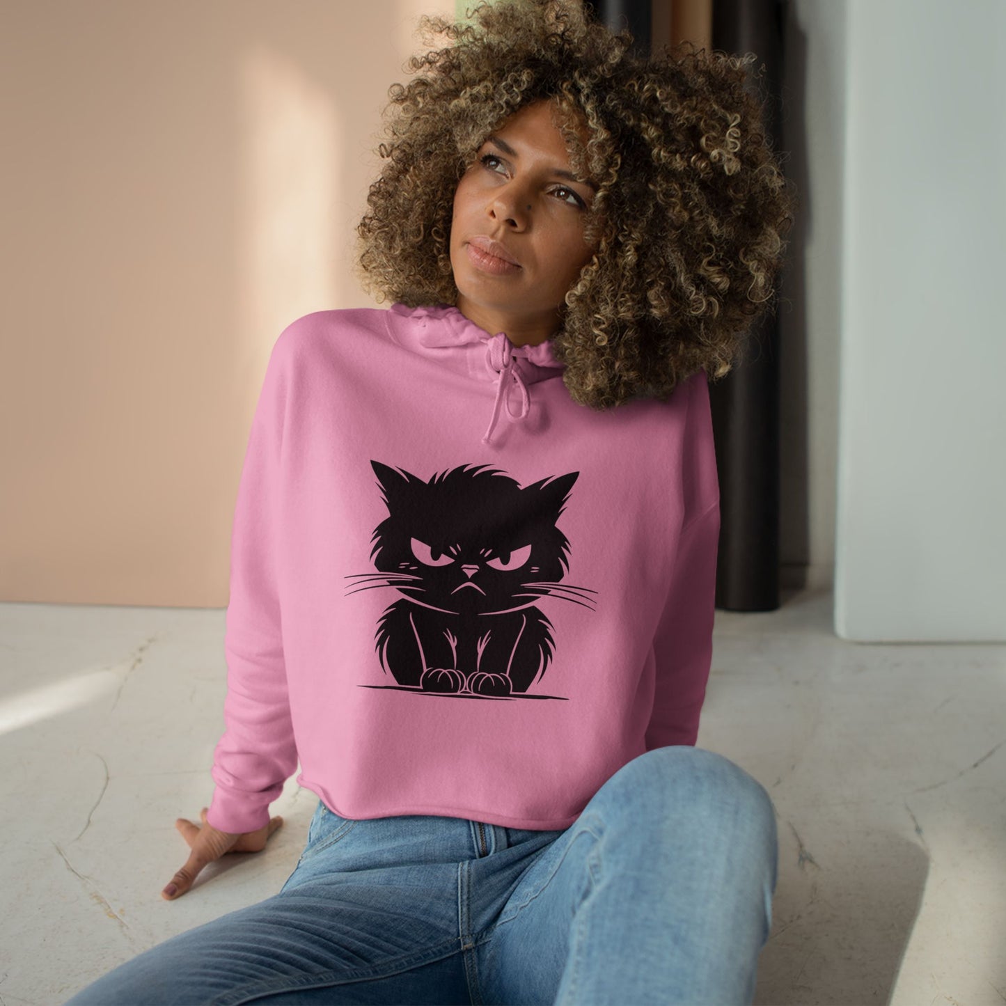 Angry Cat Women's Crop Hoodie
