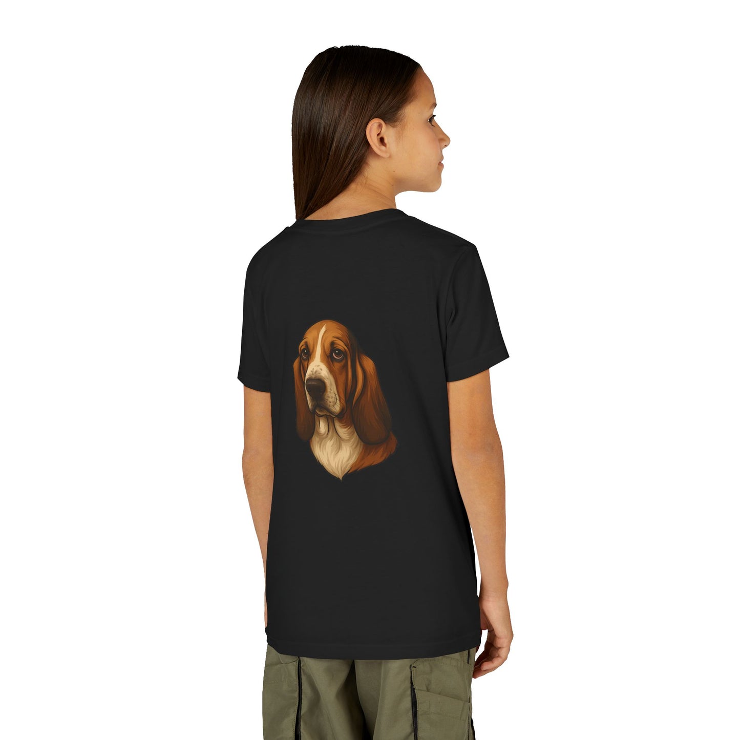 Basset Hound Head Youth Unisex Short Sleeve Crewneck Tee