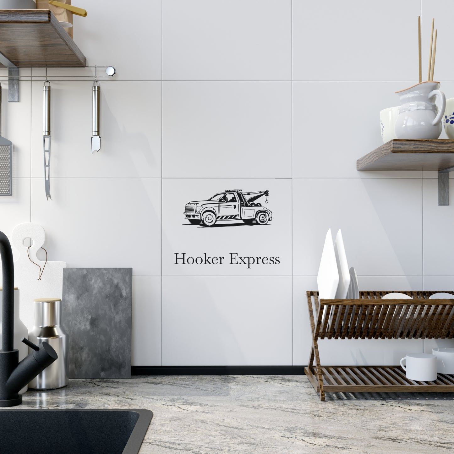 H**ker Express Wheel Lift Tow Truck Ceramic Photo Tile