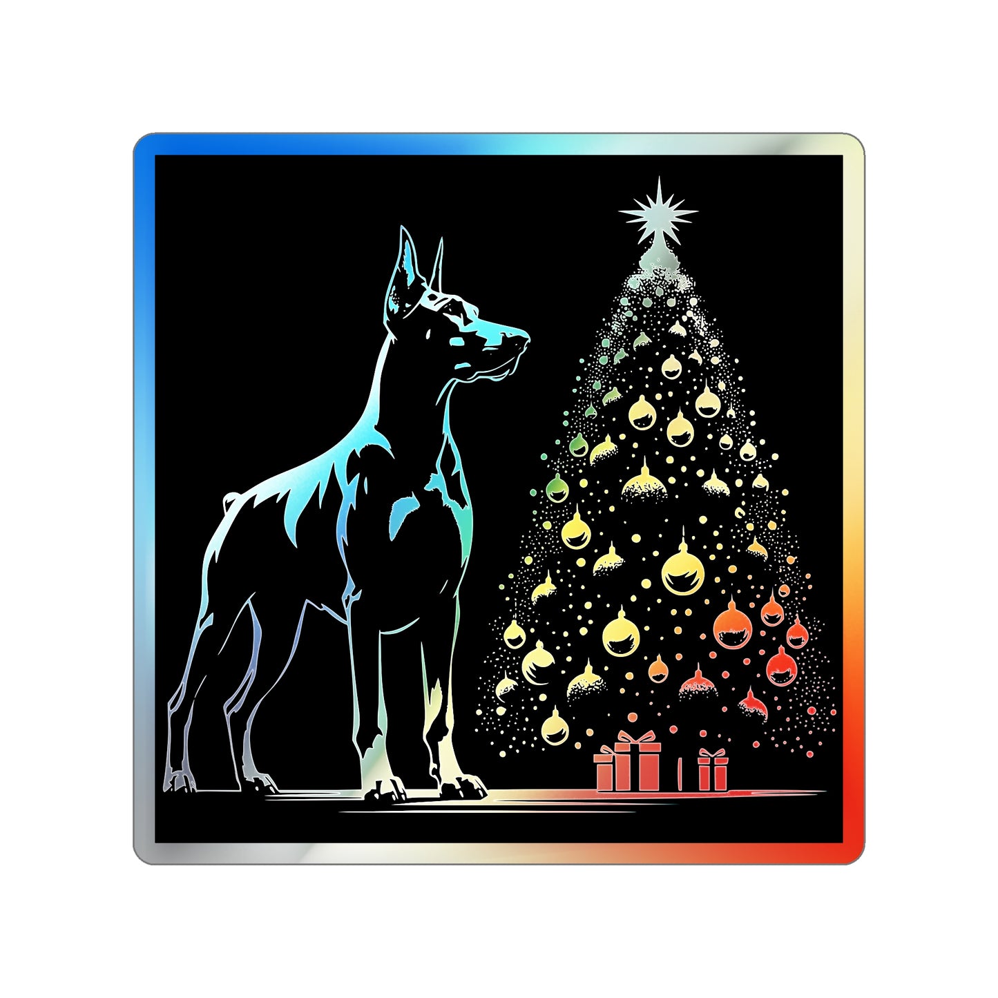 Doberman Christmas Tree Holographic Sticker