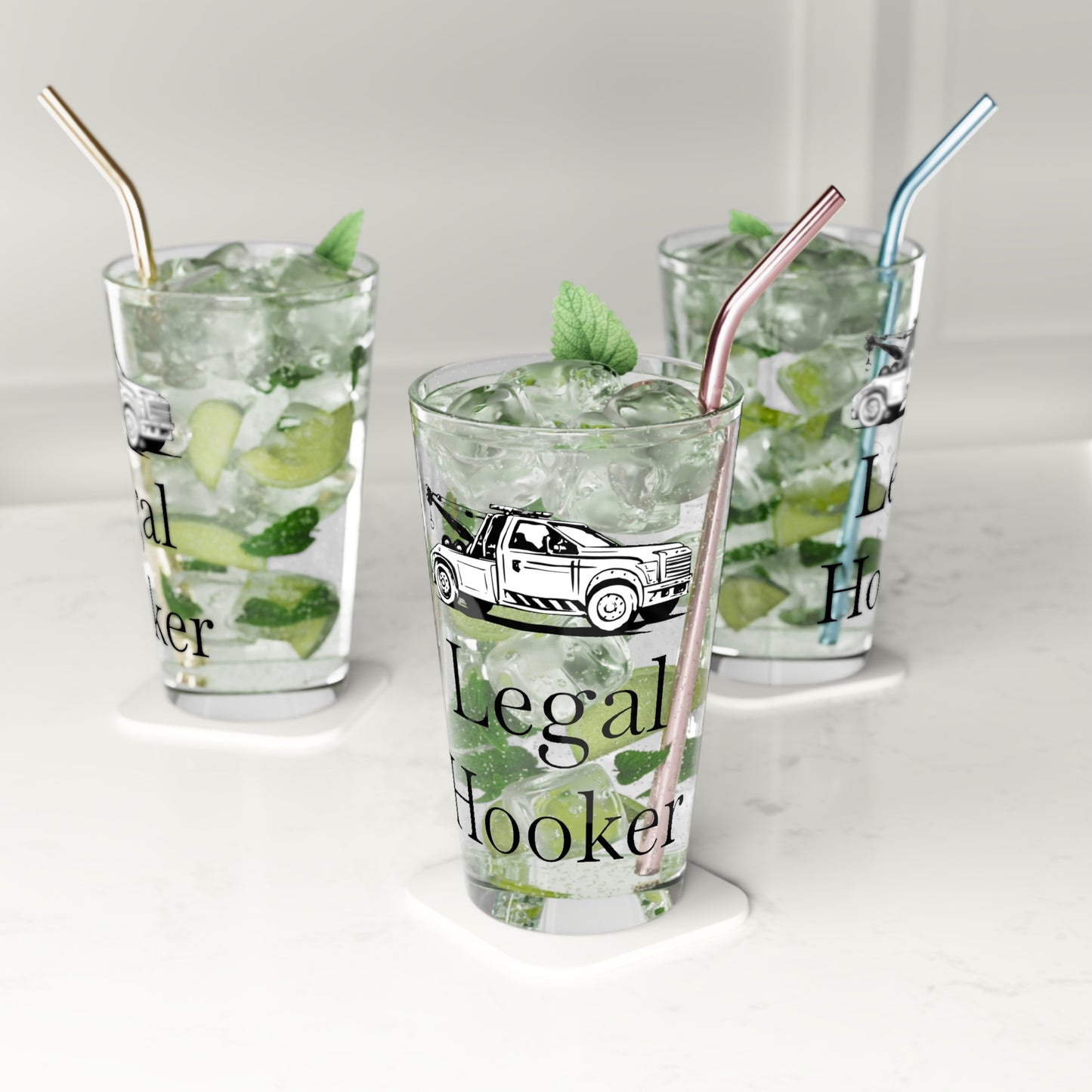 Legal H**ker Wheel Lift Tow Truck Drinking Glass