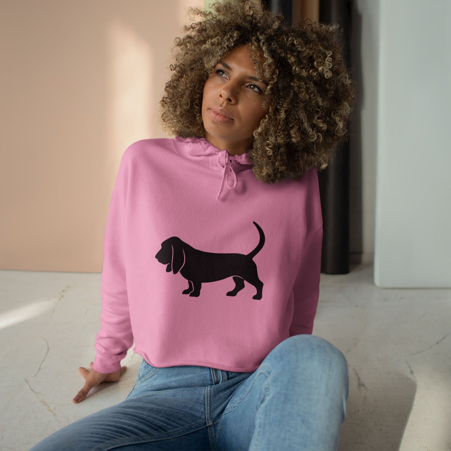 Basset Hound Silhouette Women's Crop Hoodie