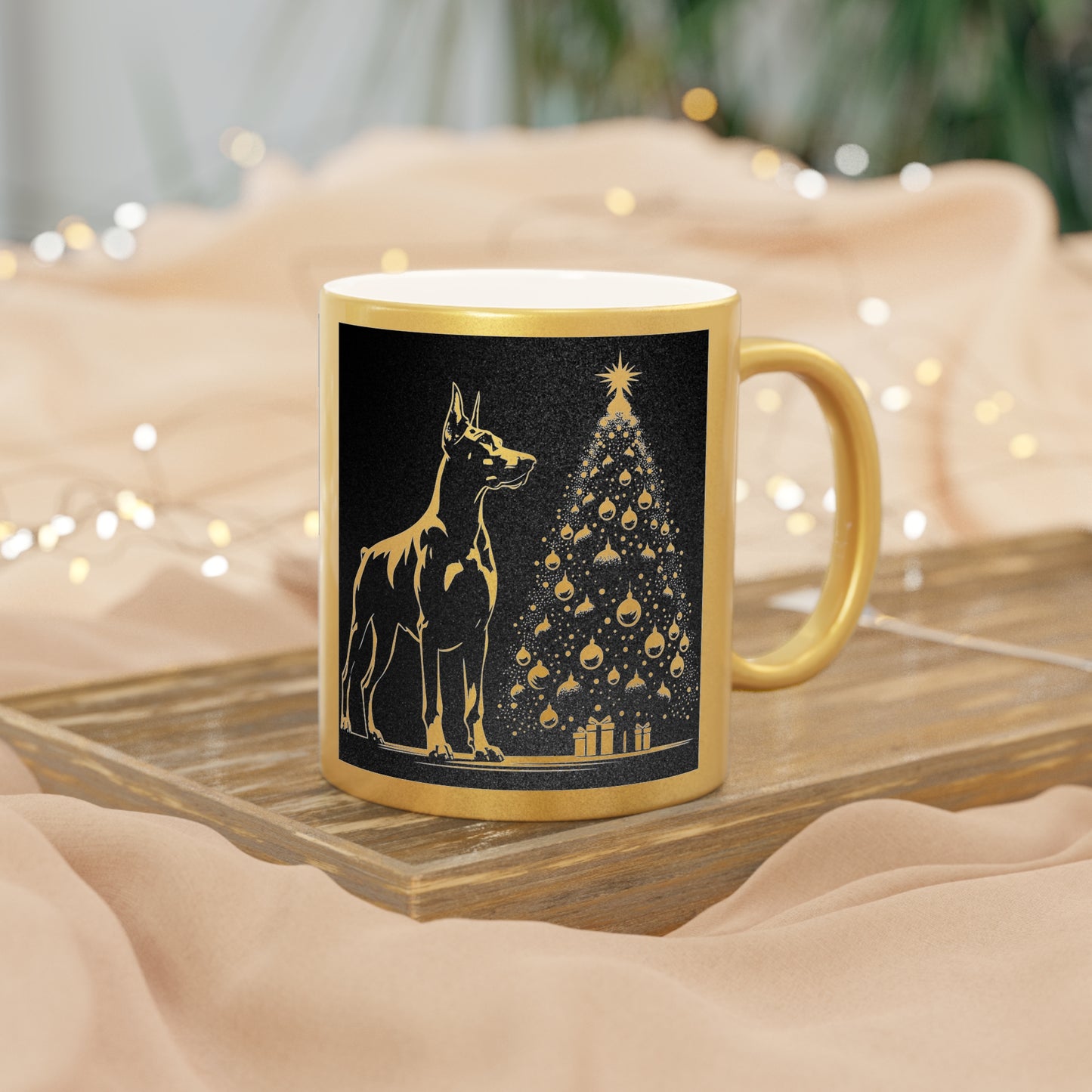 Doberman Christmas Tree Metallic Coffee Mug