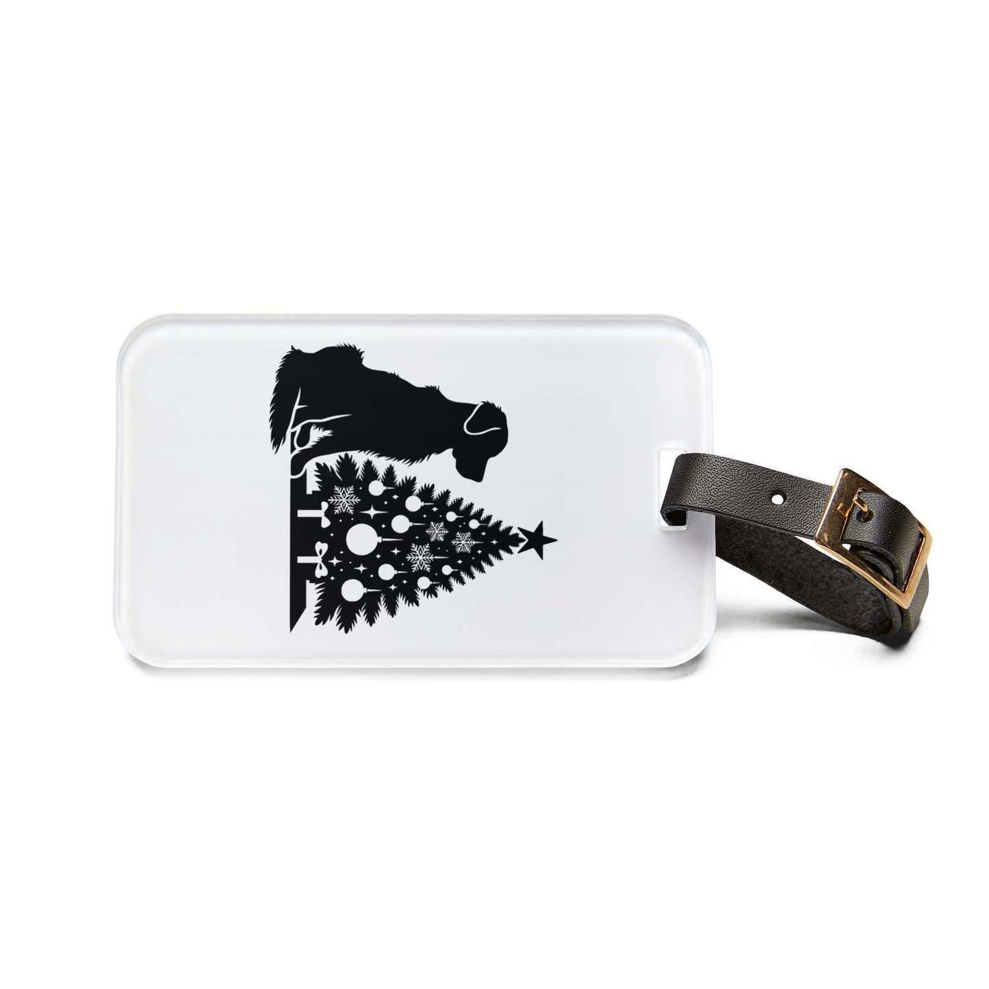 Golden Christmas Tree Leather Strap Luggage Tag