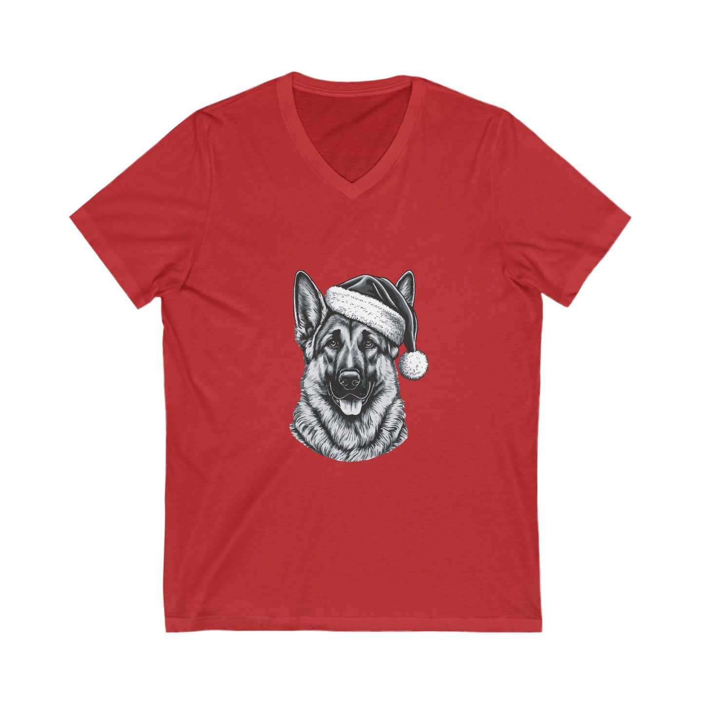 Santa Paws German Shepherd Unisex Short Sleeve V-Neck Tee