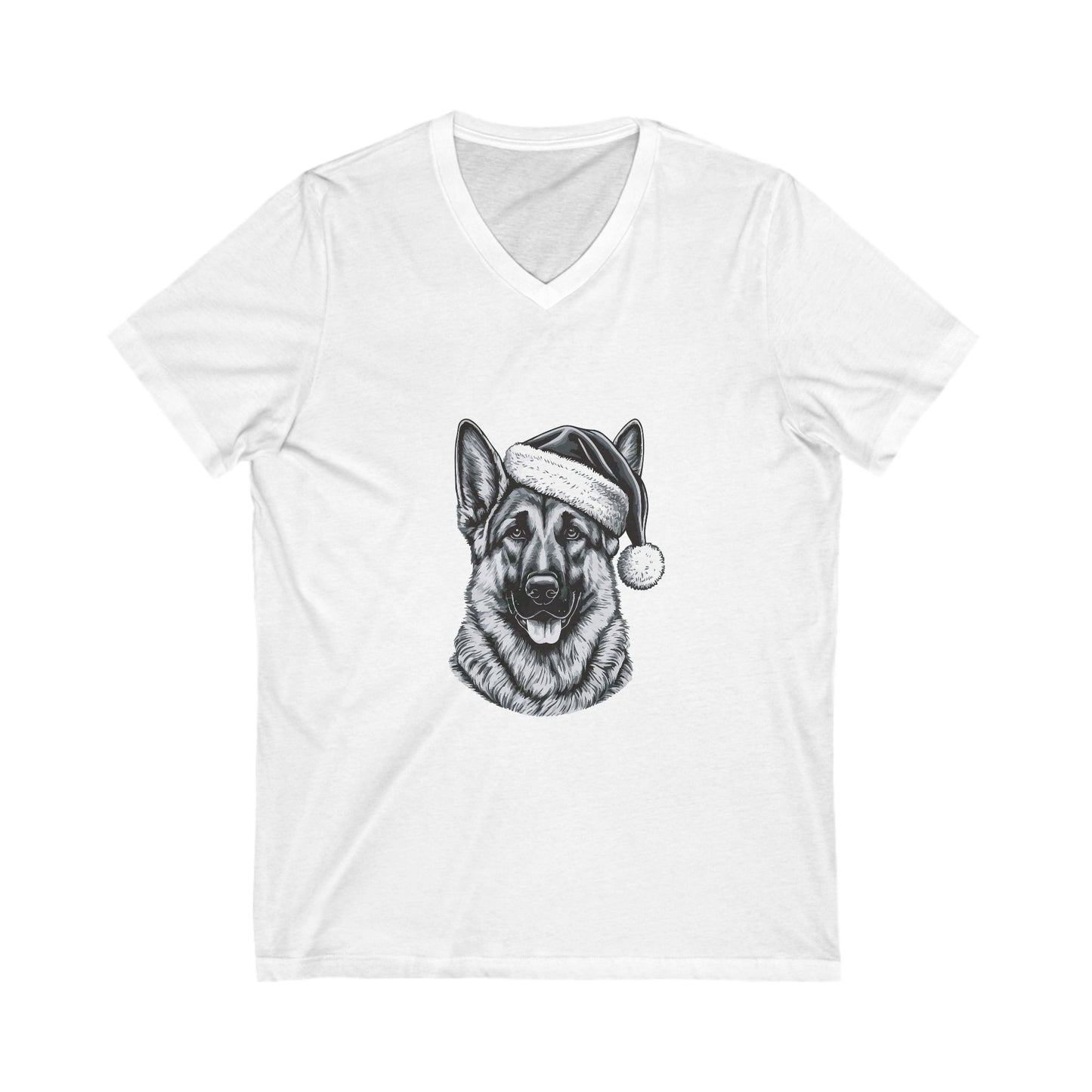 Santa Paws German Shepherd Unisex Short Sleeve V-Neck Tee