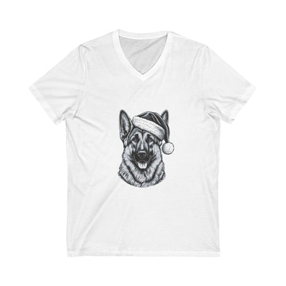 Santa Paws German Shepherd Unisex Short Sleeve V-Neck Tee