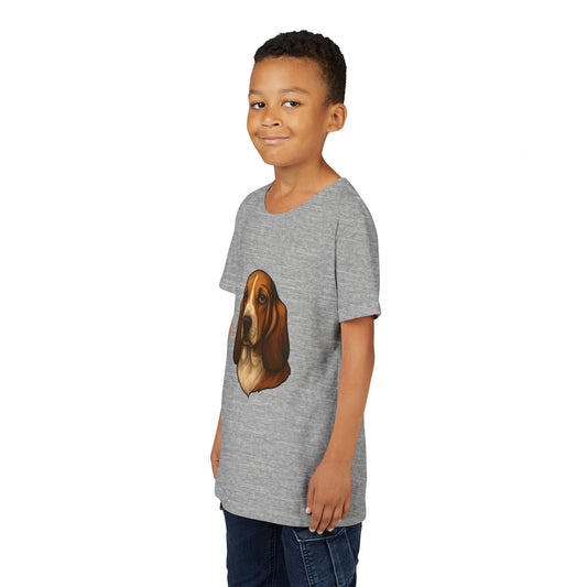 Basset Hound Head Youth Unisex Short Sleeve Crewneck Tee
