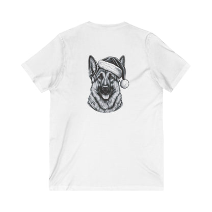 Santa Paws German Shepherd Unisex Short Sleeve V-Neck Tee