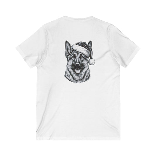 Santa Paws German Shepherd Unisex Short Sleeve V-Neck Tee