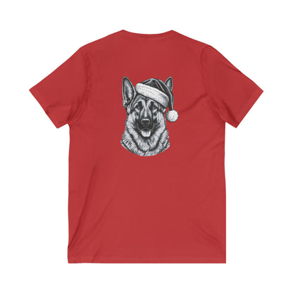 Santa Paws German Shepherd Unisex Short Sleeve V-Neck Tee