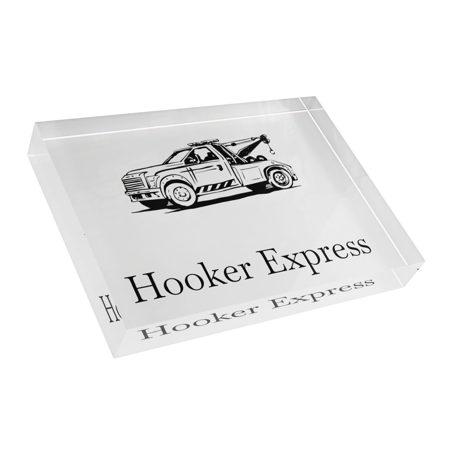 H**ker Express Wheel Lift Tow Truck Acrylic Photo Block