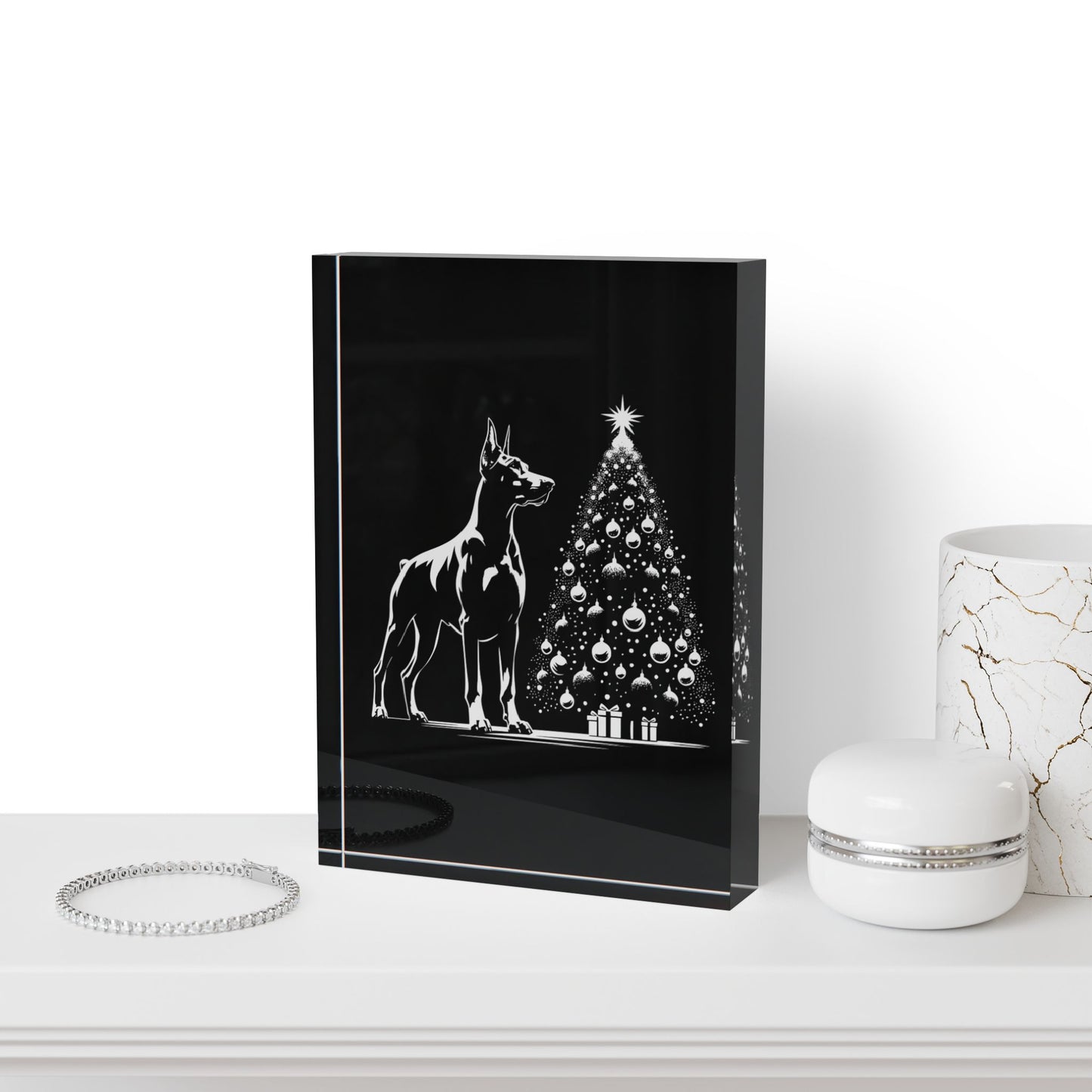 Doberman Christmas Tree Acrylic Photo Block