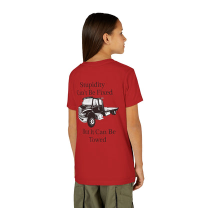 Stupidity Flatbed Tow Truck Youth Unisex Short Sleeve Crewneck Tee