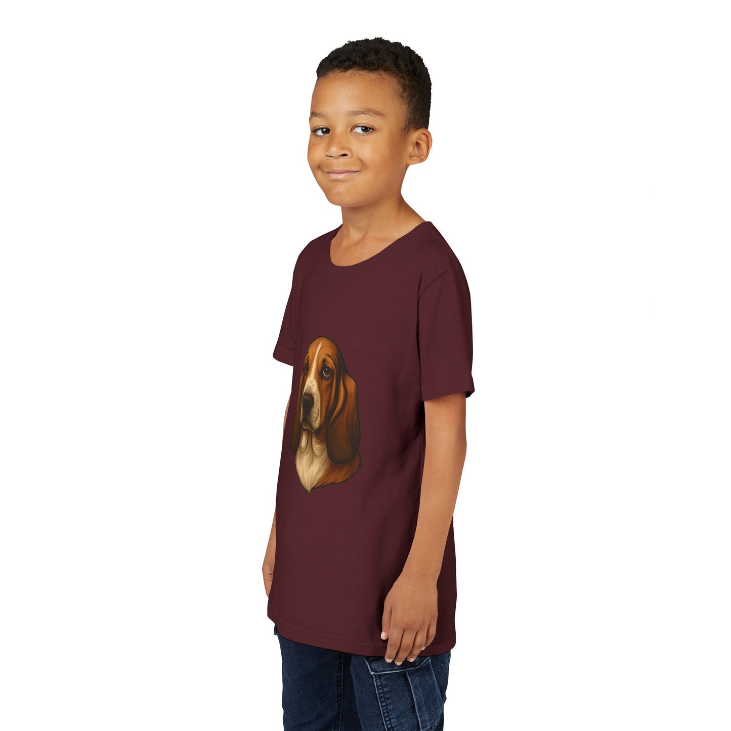 Basset Hound Head Youth Unisex Short Sleeve Crewneck Tee