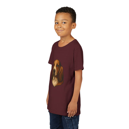 Basset Hound Head Youth Unisex Short Sleeve Crewneck Tee