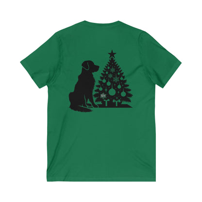 Golden Christmas Tree Unisex Short Sleeve V-Neck Tee
