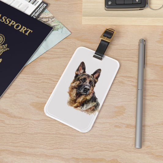 German Shepherd Head Leather Strap Luggage Tag