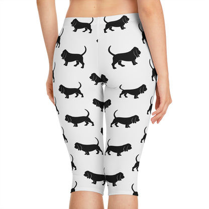Basset Hound Silhouette Women's Capri Leggings