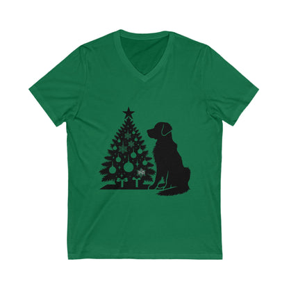 Golden Christmas Tree Unisex Short Sleeve V-Neck Tee