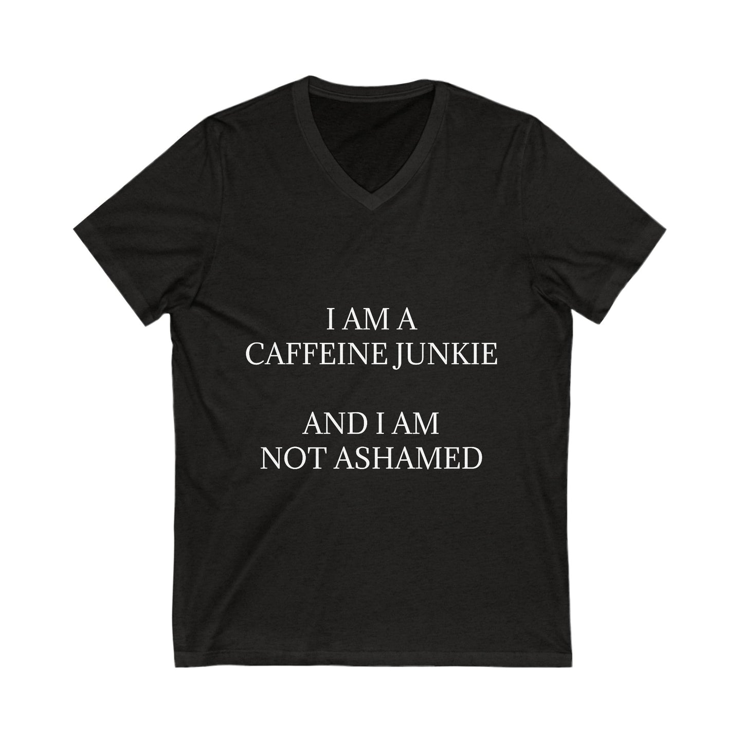 Caffeine Junkie Unisex Short Sleeve V-Neck Tee