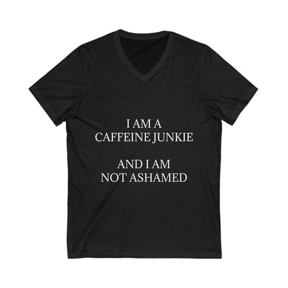 Caffeine Junkie Unisex Short Sleeve V-Neck Tee