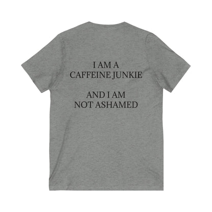 Caffeine Junkie Unisex Short Sleeve V-Neck Tee