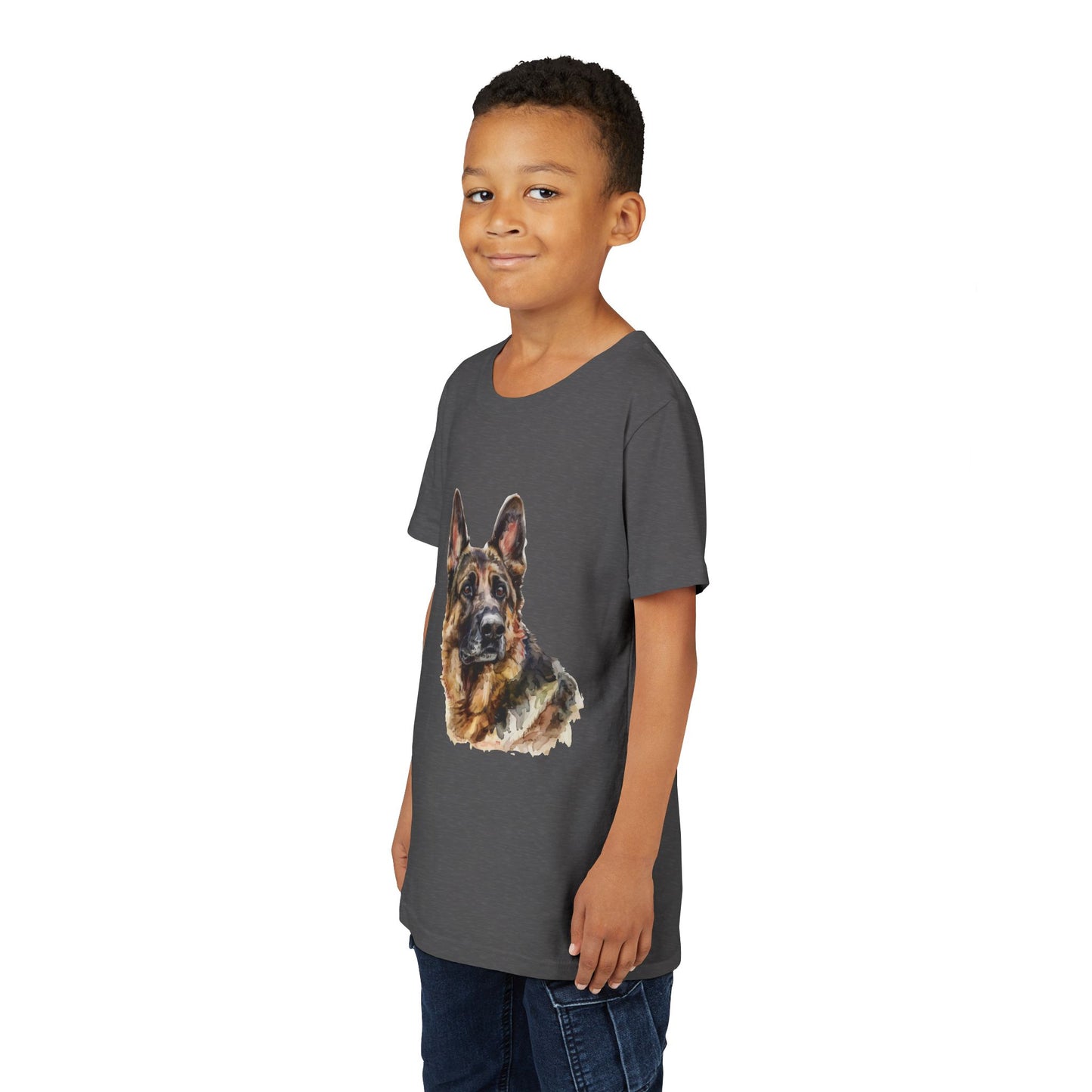 German Shepherd Head Youth Unisex Short Sleeve Crewneck Tee