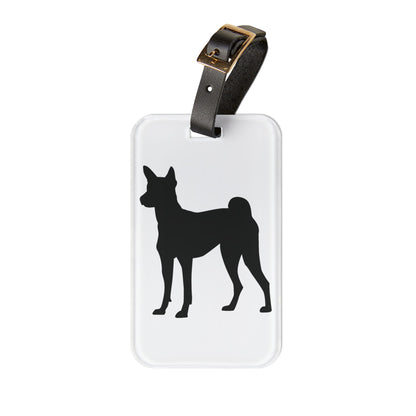 Basenji Silhouette Leather Strap Luggage Tag