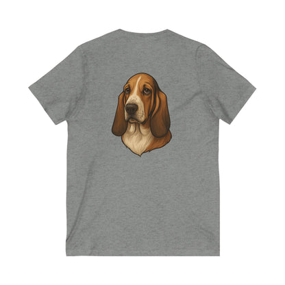 Basset Hound Head Unisex Short Sleeve V-Neck Tee