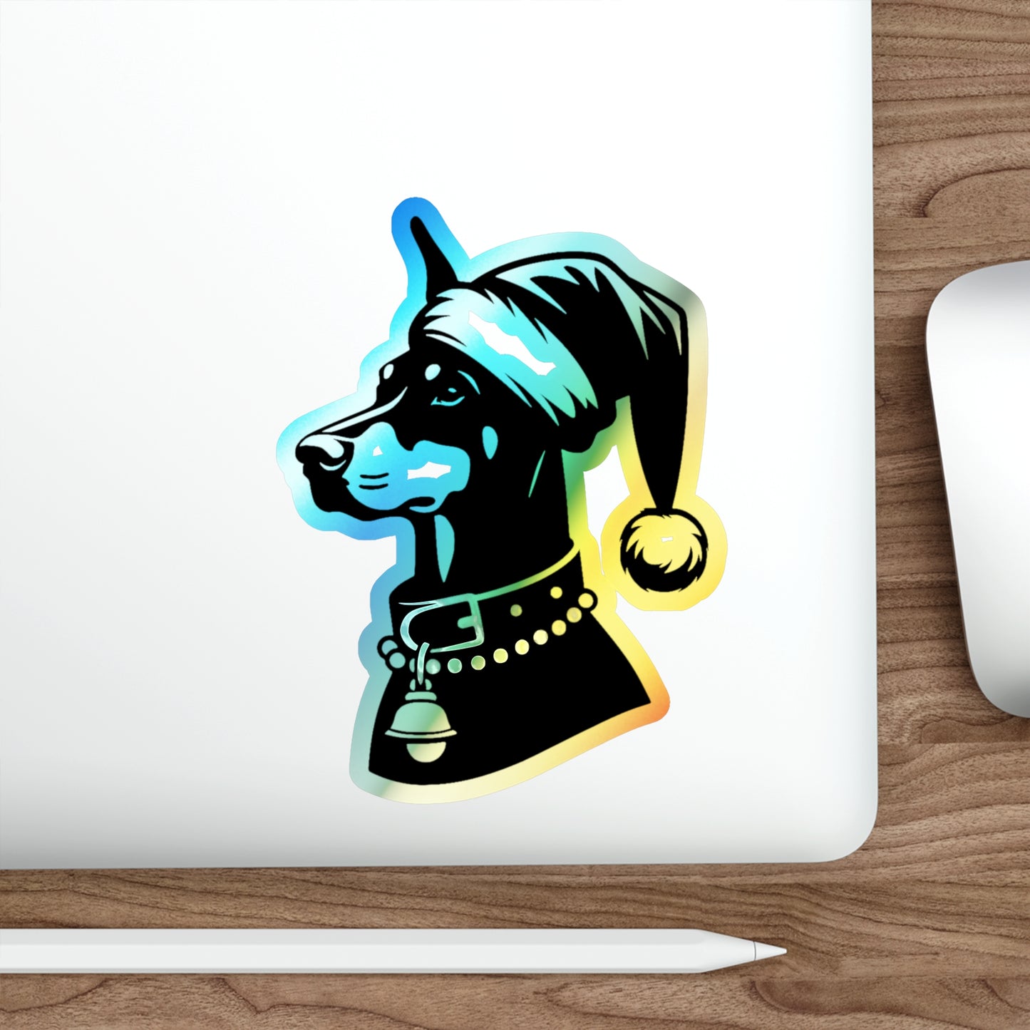 Santa Paws Doberman Holographic Sticker