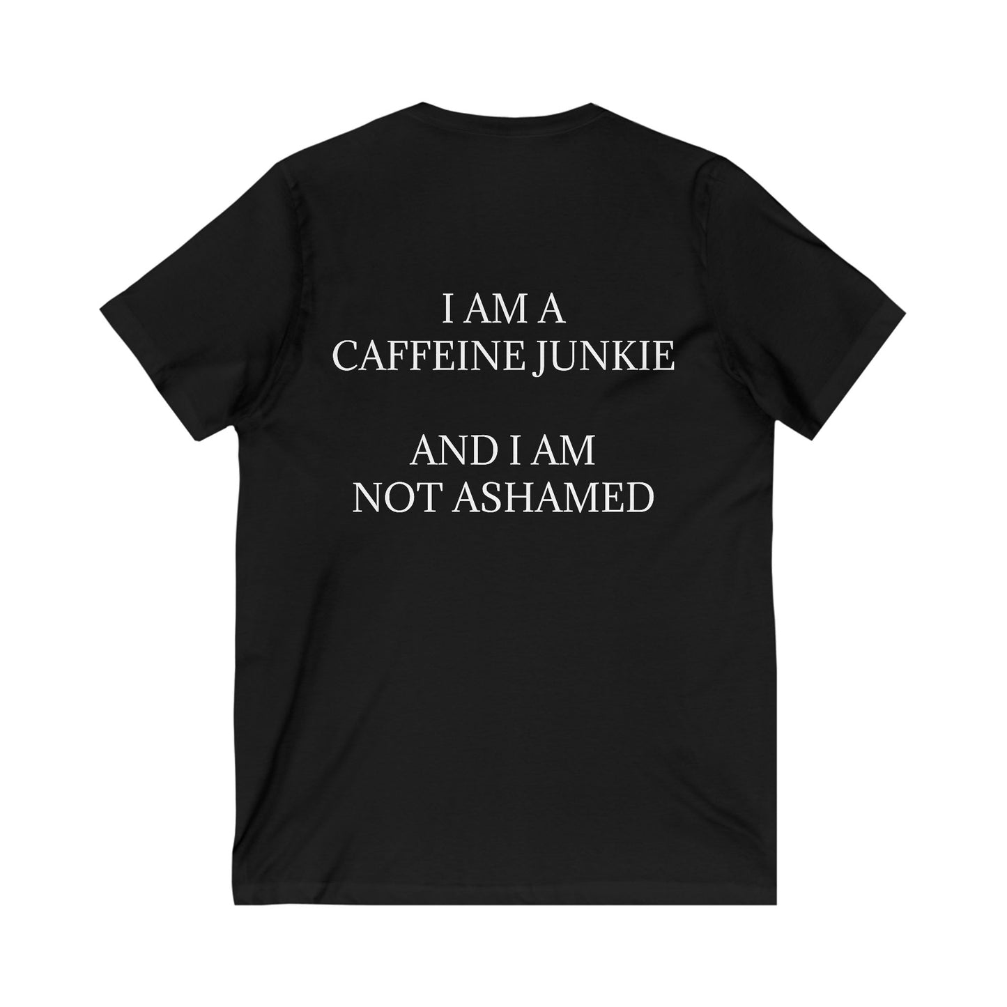 Caffeine Junkie Unisex Short Sleeve V-Neck Tee