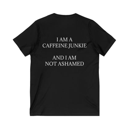 Caffeine Junkie Unisex Short Sleeve V-Neck Tee
