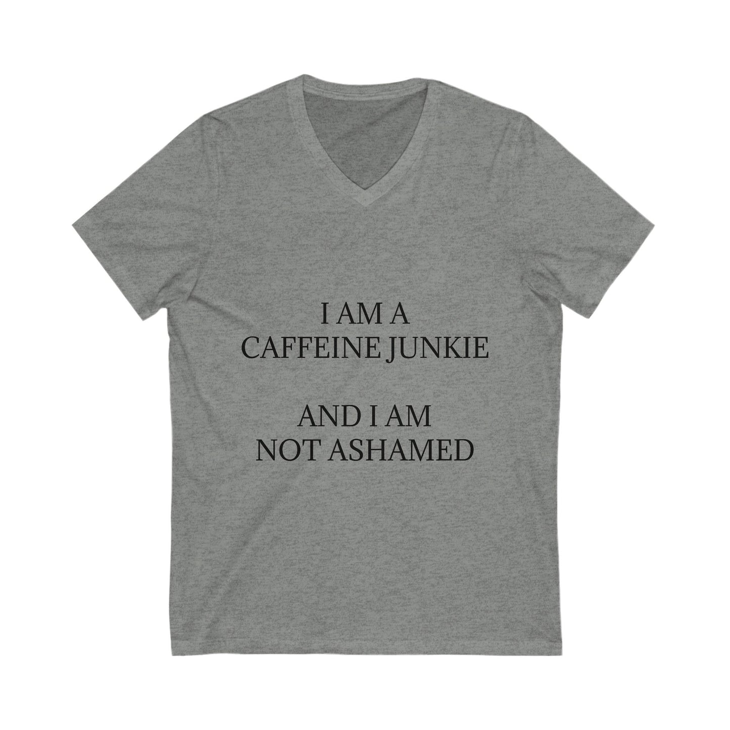 Caffeine Junkie Unisex Short Sleeve V-Neck Tee