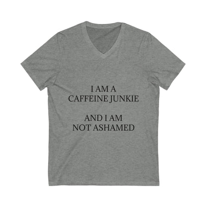 Caffeine Junkie Unisex Short Sleeve V-Neck Tee