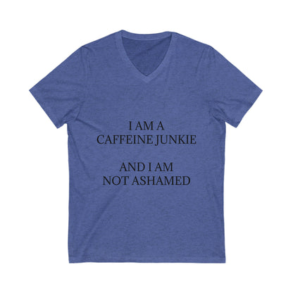 Caffeine Junkie Unisex Short Sleeve V-Neck Tee
