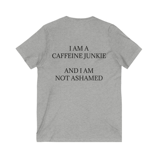 Caffeine Junkie Unisex Short Sleeve V-Neck Tee