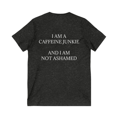 Caffeine Junkie Unisex Short Sleeve V-Neck Tee