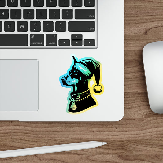 Santa Paws Doberman Holographic Sticker